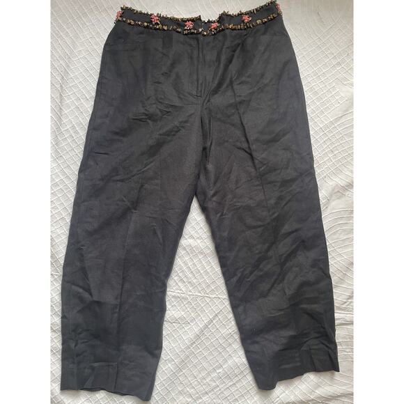 Larry Levine Women's Size 6 Linen Capris Rayon Casual Beaded - Picture 1 of 6
